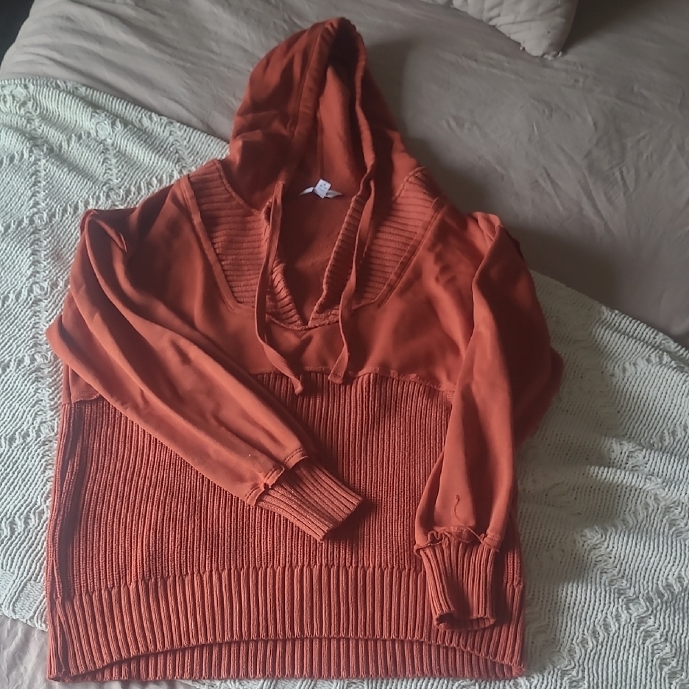 Rust Orange Hooded Sweater